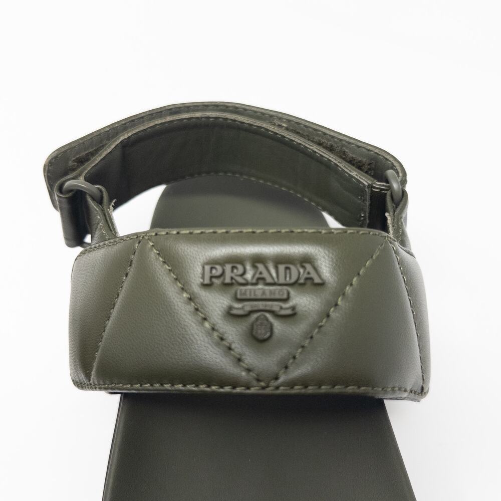 Prada Nappa Quilted Slingback Sandals 37.5 EU 7.5 US Militiare Green Calzature - Picture 4 of 6